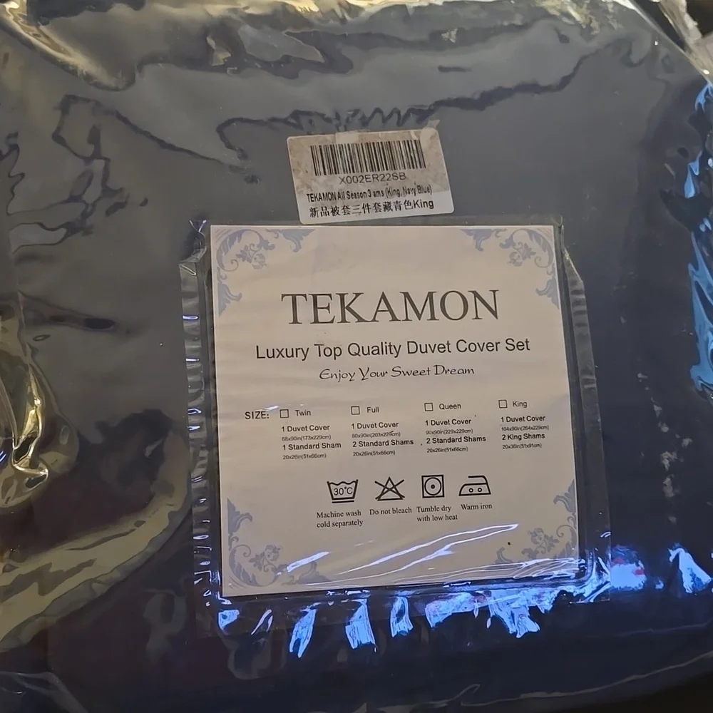 TEKAMON All Season King 3 pc Duvet Cover Set Navy blue premium microfiber New …